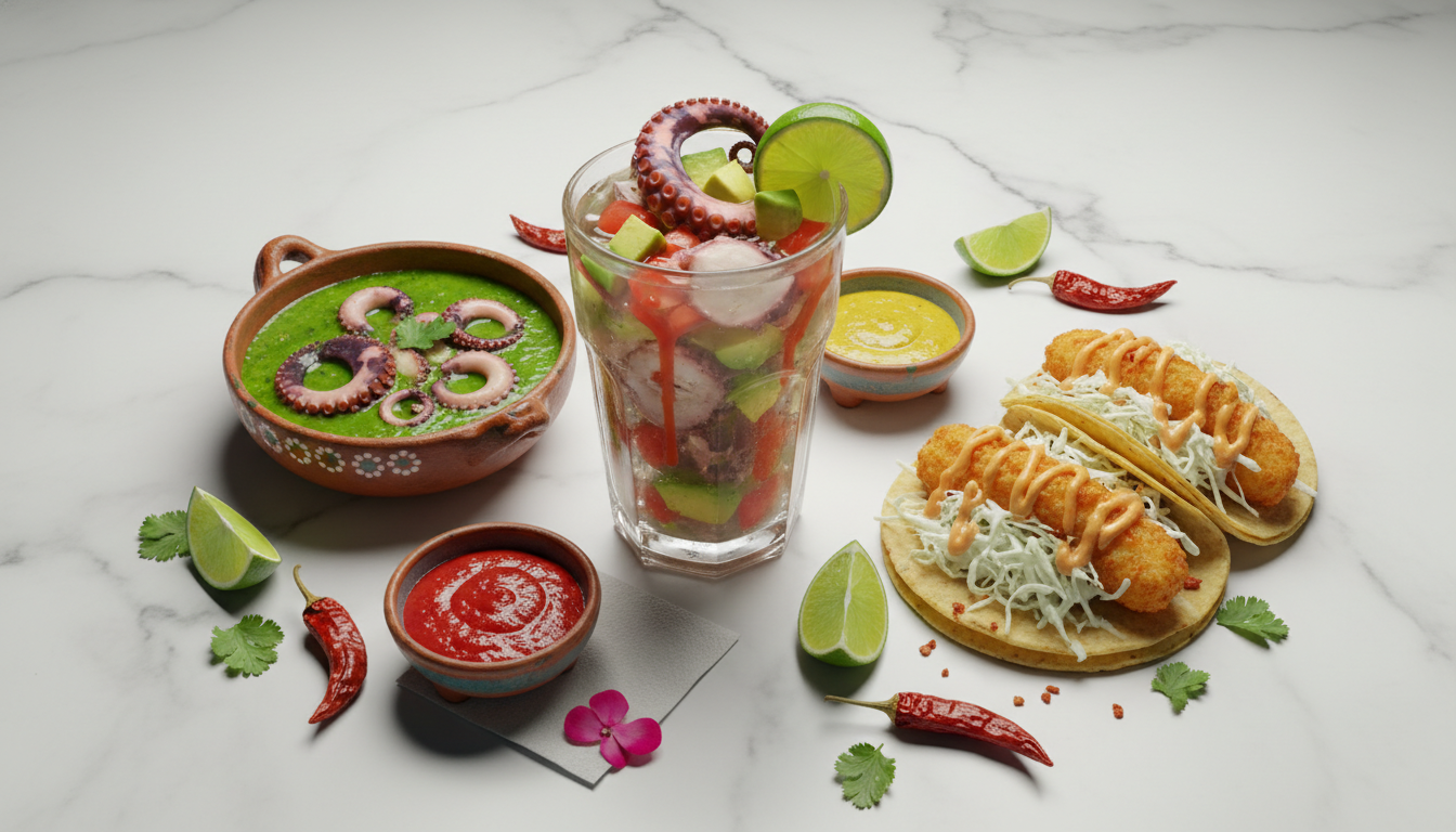 Cócteles y mariscos preparados